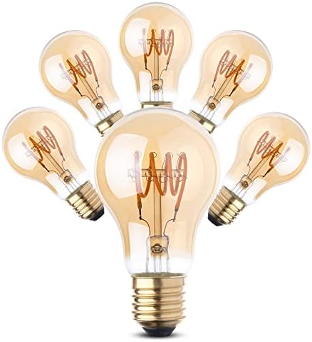 Sijunsi 6 Pack Patented LED Edison Bulbs, lâmpada LED A19 diminuída, 2200k Warm White, E26 Base, 4W, 320lm, vidro âmbar