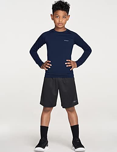 TSLA Kid's & Boy's Cool seco de manga comprida camisa de compressão, camisa de treino atlético, camiseta de camada de base esportiva