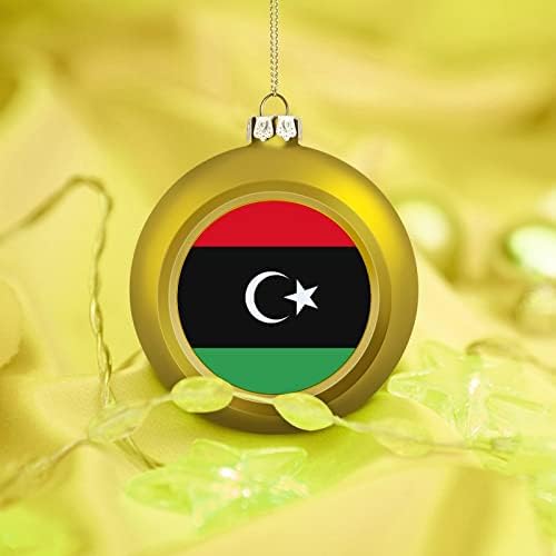 Ornamentos da bola da Líbia, ornamento de bola de natal da bandeira das nações, ornamentos de plástico da bandeira da Líbia para