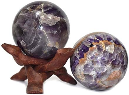 CEALINGS4U Esfera Ametista Tamanho indiano 2,5-3 polegadas e uma bola de madeira Stand Natural Crystal Ball Sphere Vastu