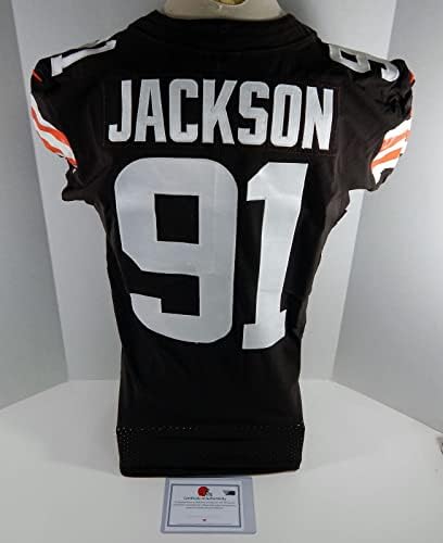 2021 Cleveland Browns Joe Jackson 91 Game usado Brown Jersey 44 DP23423 - Jerseys de jogo NFL não assinado