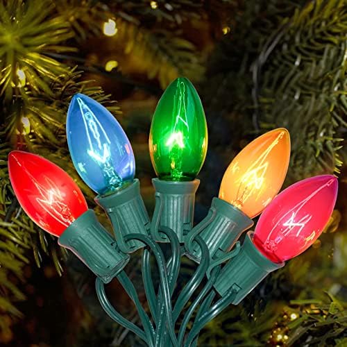 C9 Luzes de Natal multicoloridas ao ar livre, 25 pés vintage luzes de barbante de Natal com 26 lâmpadas de vidro transparente,