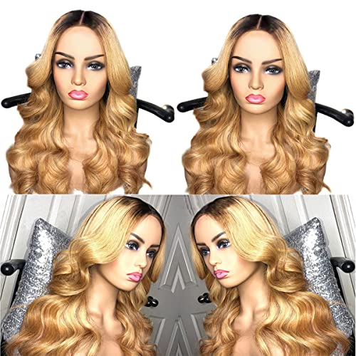 HEIOWUIO ombre 4x4 Wigs de fechamento de renda onda 1b27 Mel Blonde Wigs For Women Brasileiro Human Human Wig Wigs