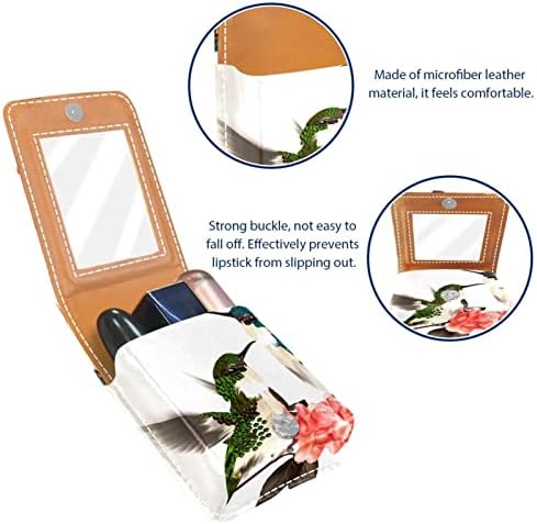 Mini estojo de batom com espelho para bolsa, floral beija -flores portátil Organização de caixa portátil