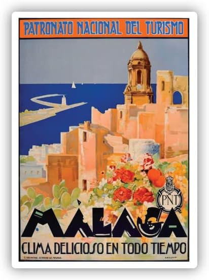 Viagem vintage da Squiddy Málaga Espanha - adesivo de vinil para telefone, laptop, garrafa de água