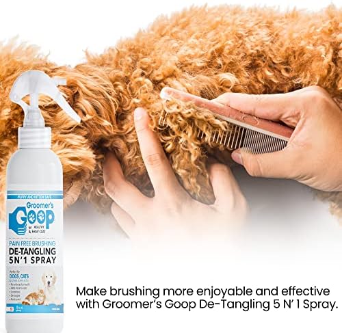 Groomer's Goop Detelaging 5 'n 1 spray - removedor de peles emaranhado para gatos, cães, filhotes e gatinhos - spray de detenções de gatos e cães - 8 oz