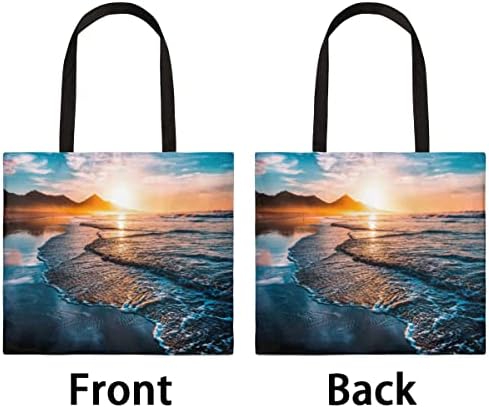 Summer Beach Sunset Horizon Women Women Canvas Tote Bag reutilizável Bolsa de mão de ombro meninas para compras pesadas