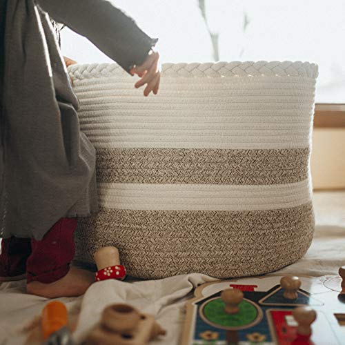 Cesta de corda de algodão para armazenamento de cobertor da sala - Organizador de armazenamento infantil - cesta de lavanderia de