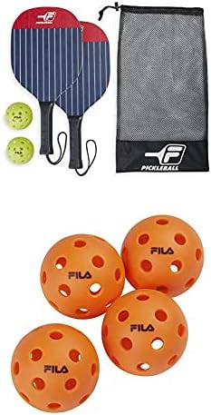 Acessórios FILA Pushleball Paddles Conjunto de 2 - Inclui 2 raquetes de bola em picles, 2 bolas de pickleball ao ar livre, bolsa de malha de equipamento de jogo de pickle -ball raquet