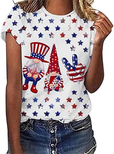 Womens Casual Summer Tops Tops femininos do verão Independência Dia 3D Impressão larga da bandeira casual dos EUA Cabeça alta das camisas femininas