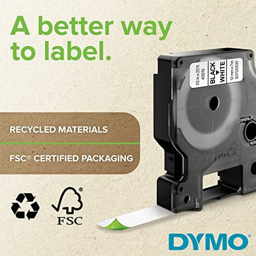 Dymo 41913 D1 Cartucho de fita para fabricantes de etiquetas Dymo, criado especificamente para os fabricantes de gravadoras de gravadores e gravadoras, 3/8 polegadas x 23 pés, preto em branco, pacote de 1, Dymo Authentic