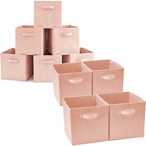 Conjunto EZARARE de 10 caixas de cesta de tecido, cubo de armazenamento de organizador colapsível rosa com alças para casa, quarto, viveiro de bebês, brinquedos infantis de sala de jogos - 13 x15 x13 + 10,5 x 10,5 x 11