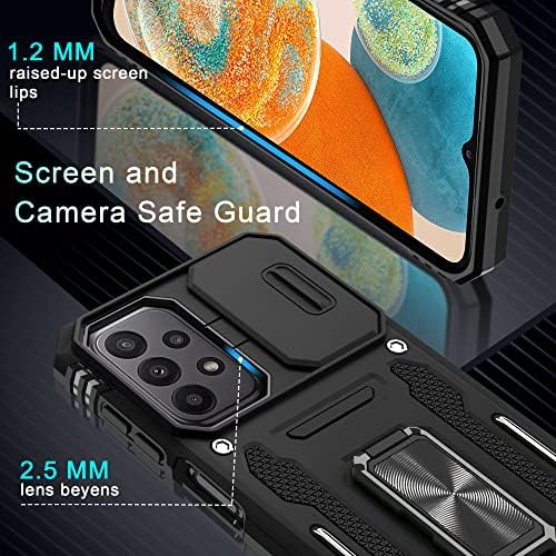Para o estojo Samsung Galaxy A23 5G/4G com tampa da câmera deslizante+protetor de tela, [Proteção completa da câmera] [Kickstand de kickstand de grau magnético] Grade Militar