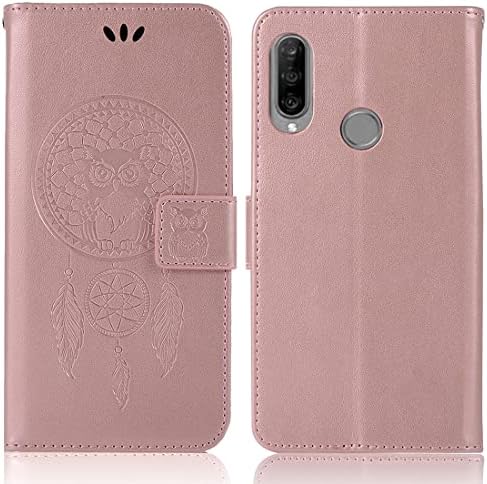 Caso de Sidande para Huawei P30 Lite/Nova 4E Marlet Carteira com porta-cartas, [pulso Strap] Owl Premium PU Latur Flip