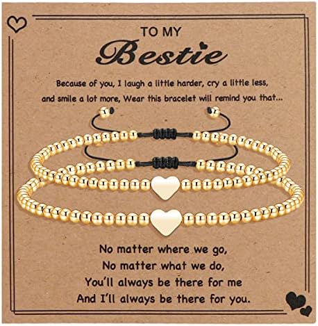 Aulsiey Bracelets correspondentes para mãe filha/sobrinha/irmã/bestie/bestie, prata bancos de miçangas banhados a ouro