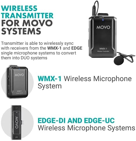 MOVO WMX-1-TX 2,4GHz Microfone sem fio Lavalier, sistema de microfone sem fio WMX-1 Transmissor, Sistemas de Mic Edge-Di,