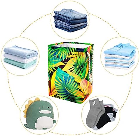Sacos de armazenamento de cesta de lavanderia tropical de folhas forro embutido com suportes destacáveis ​​cesto de roupa dobrável para brinquedos organização de roupas