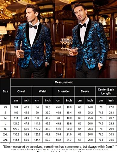 Coofandy Men's Floral Smoking Jacket Shawl Lappel um botão de veludo Jacket Jacket Dinner Prom Party Wedding Blazer
