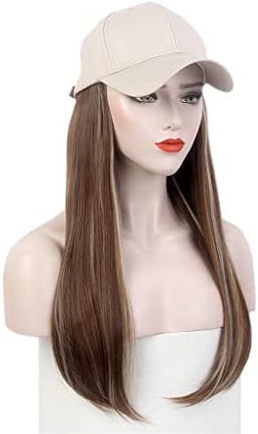 Ganfanren Fashion Ladies Cap e Hair Cap, uma peruca branca de boné de beisebol Longo Chapéu de peruca marrom reto Um