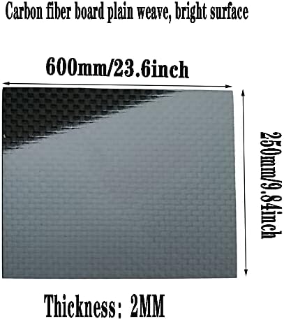 Placa de placa de fibra de fibra de carbono de 3k Goonsds para moldura de drone DIY etc., superfície de tecelagem brilhante 250mmx600mm, espessura: 2mm