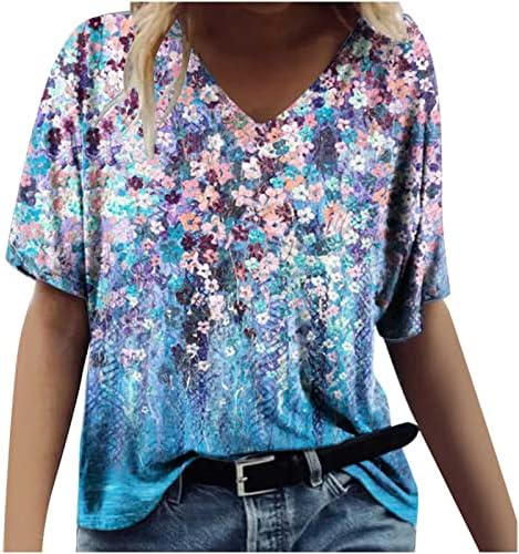Camiseta de blusa para meninas adolescentes outono de verão de manga curta vilão de algodão de pescoço de pescoço Brunch