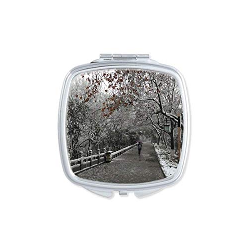 Snow View Road Photography Mirror Square Portable Hand Pocket Makeup