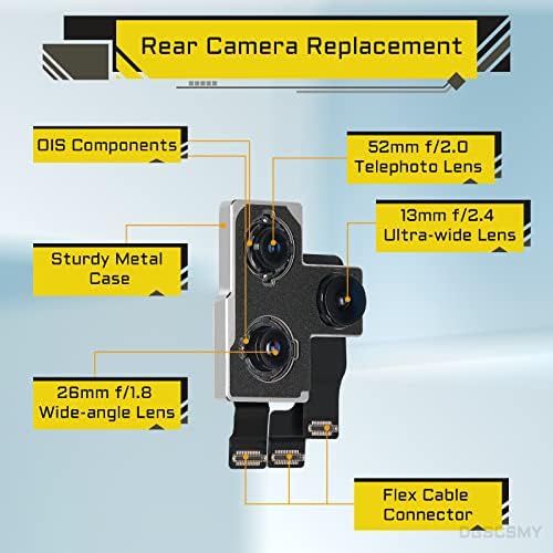 Para iPhone 11 Pro Max Back Camera Substituição para o iPhone 11 Pro kit de 12mp Lente traseira principal peças 11pro com ferramenta de cabo de telefoto de telefoto de Ultra Wide Lens OIS HDR 4K Flex Flex Fix for A2160 A2217 A2215