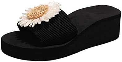 Sandálias de cunha de plataforma para mulheres, flores casuais chinelos de verão slides internos e externos de toe de dedo da praia