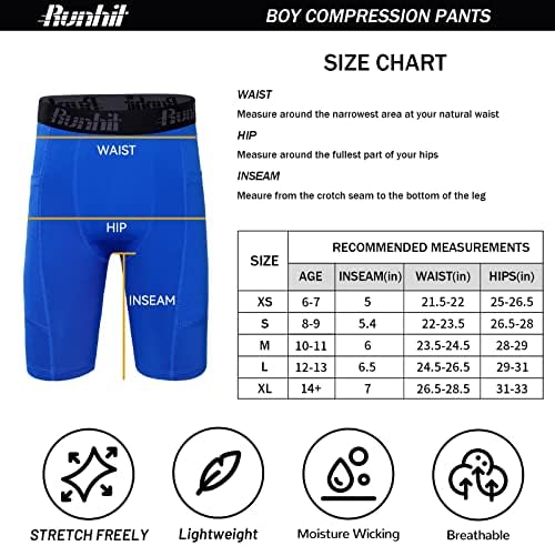Shorts de compressão para meninos juvenis rúnhit, meninos performance atlético camadas de roupas íntimas esportes de calcinha