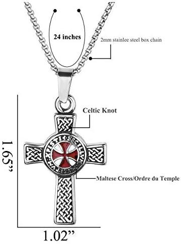 Zysta Aço inoxidável Cavaleiros Templários cruzam o colar de pendentes homens com 24 polegadas de corrente