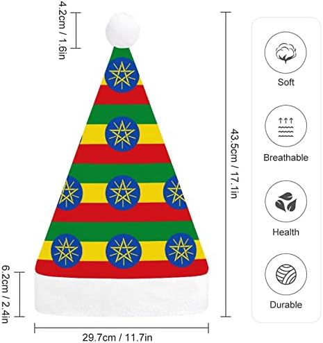 Bandeira da Etiópia chapéu de natal Papai Noel Chapé Chapé Crusco curto com punhos brancos para homens Mulheres