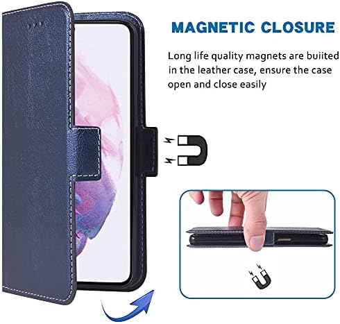 Compatível com Samsung Galaxy S22 Plus 5G Caixa de carteira e cordão de pulso de pulso e suporte para cartão de lixão de couro