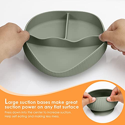 Suprimentos de desmame de desmame liderados por bebês - conjunto de alimentação de bebê de silicone - tigela de sucção Dividido