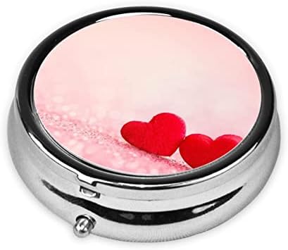 Caso de pílula de impressão Glitter Glitter Red Heart Compacto de três compartimentos Organizador de comprimido de medicamento pequeno recipiente de caixa de comprimidos redondos para tablet
