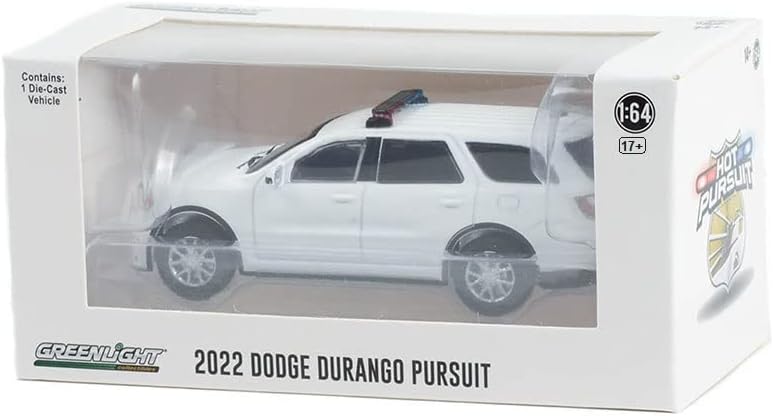 Greenlight 43003-L Hot Pursuit- 2022 Dodge Durango Pursuit Police- Branco com Light Bar & Push Bar 1:64 Scale Diecast