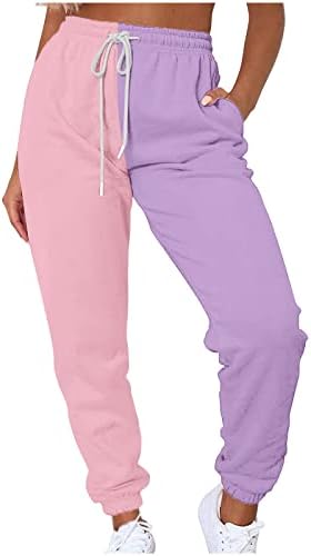 Pante de moletom de colorida feminina elástica de cintura alta correr calças calças casuais com bolso com bolso