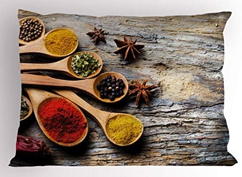 Ambesonne Spice Pillow Sham, colorido e oriental cenário com pimenta pimenta de pimenta saborosa pó de pimenta, almofada estampada