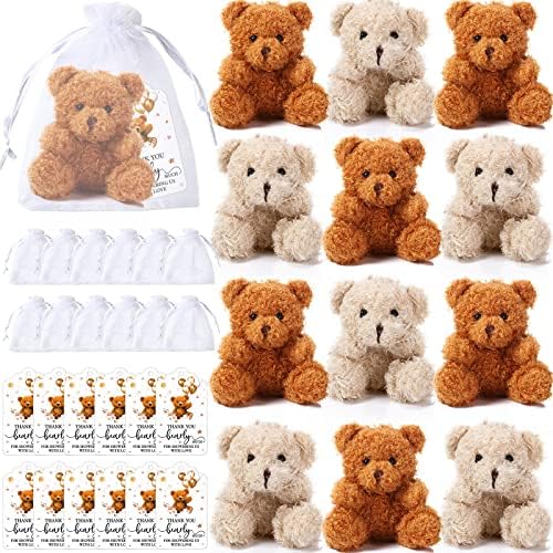 12 conjuntos Urso Baby Shower Party Favores de 4 polegadas Mini Ursos de pelúcia macios ursos de bolso recheado com tags de agradecimento