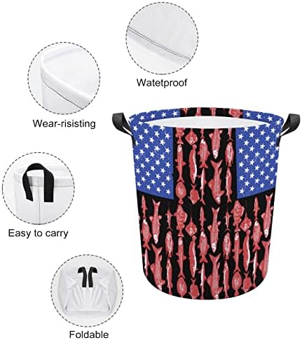 American Flag Fishing Fishing Laundry cesto cesto saco de lavar bolsa de armazenamento colapsível alto com alças