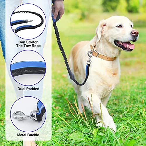 Hanvate Hands Free Dog Leash com costura reflexiva, alça acolchoada dupla, saco de cocô, trela de cintura ajustável para caminhar para cã