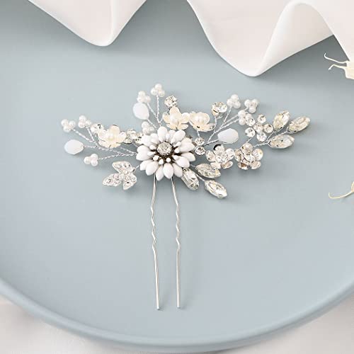 Cabelo de casamento de casamento latido Pinos de flor prata noiva