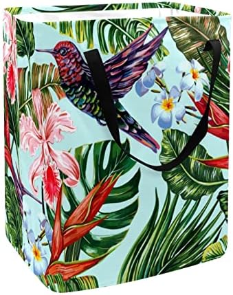 Spring Tropical Palm Birds Flower Print Lavanderia dobrável cesto de roupa, cestas de lavanderia à prova d'água 60l Lavagem