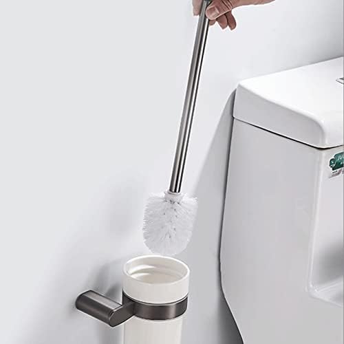 Escova de vaso sanitário com suporte, suporte de escova de vaso sanitário de parede cinza, escova de vaso sanitário