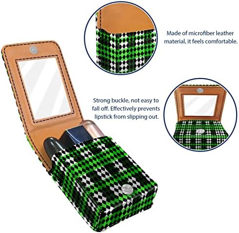 Caixa de batom oryuekan com espelho bolsa de maquiagem portátil fofa bolsa cosmética, Rhombus Green Green Black Modern Pattern