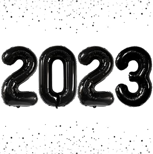 Katchon, classe de ouro de 2023 balões - 16 polegadas com números gigantes de balões pretos 2023 e caixa de graduação 2023 - pacote