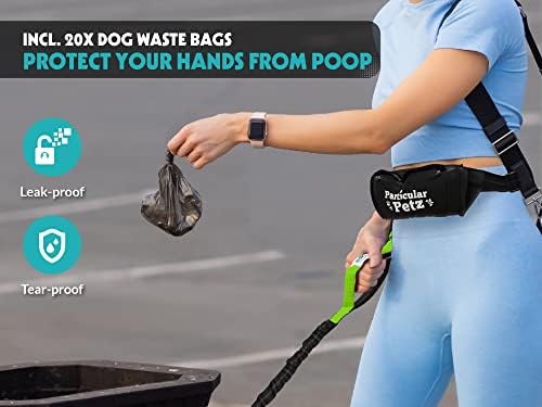 Petz em particular Mãos grátis da coleira de cães para cães médios e grandes - incl. Bolsa de smartphone e sacos de cocô de cachorro 20x - coleira da cintura para caminhar e correr para cães