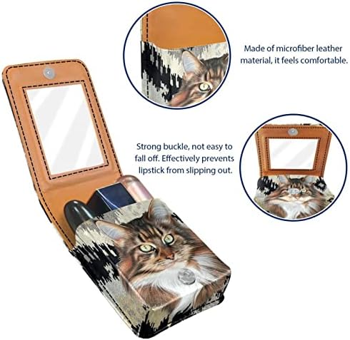 Caixa de batom de Oryuekan com espelho bolsa de maquiagem portátil fofa bolsa cosmética, desenho animado, adorável gato