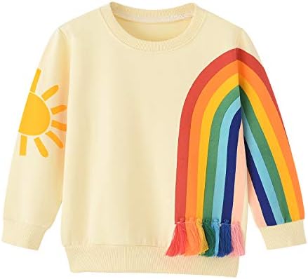 Biniduckling Baby Girl Rainbow Sweatshirt para meninas camisa de manga comprida 18 meses a 6 anos