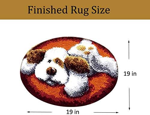Kit de gancho de trava, tapete diy fazendo artesanato fofo cachorro com padrão e instruções pré -impressas, 19x19 polegadas