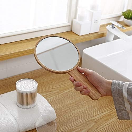 Espelho de vaidade de Zchan, madeira portátil de madeira redonda simples HD Compact Makeup Hand espelho para viagem